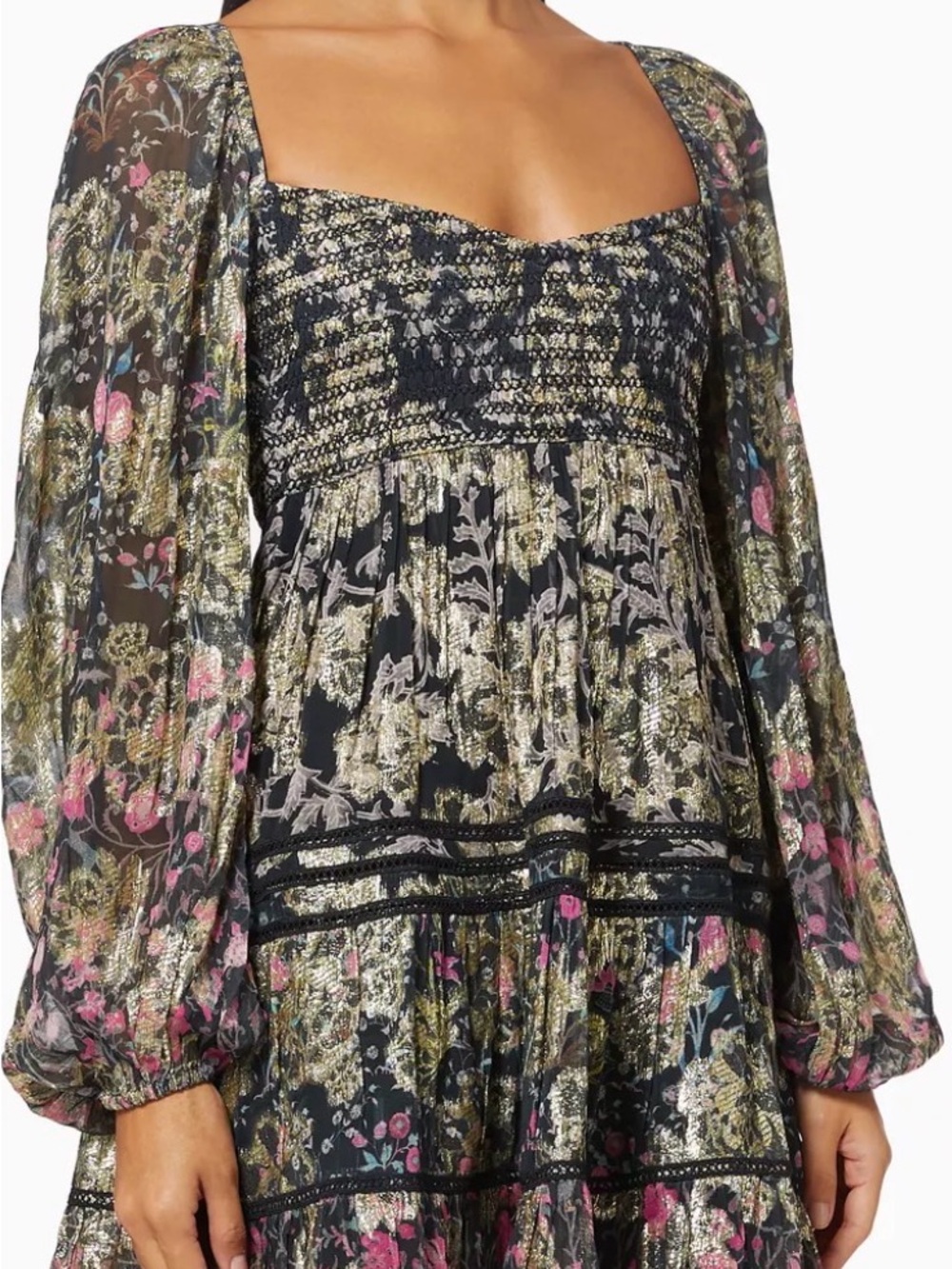 HEMANT & NANDITA Black Floral Mini Dress with Pink & Gold Accents